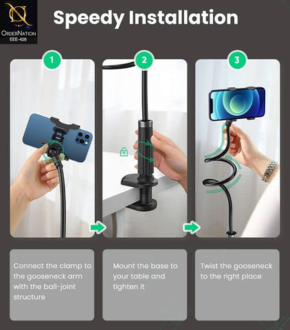 UGREEN LP113 Long Arm Gooseneck Desktop Phone Holder - 360° Rotating Flexible Mount