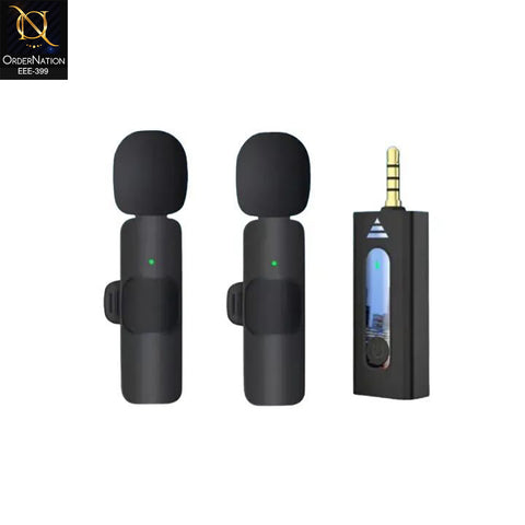 K35 Dual Wireless Microphone - 3.5mm Aux Lavalier Lapel Mic for Vlog, Interview & Live Show