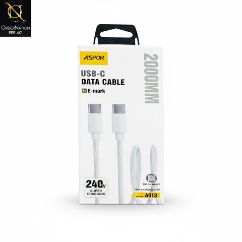 Aspor A013 240W USB-C to USB-C Super Charging Data Cable - 2000mm Nylon Braided