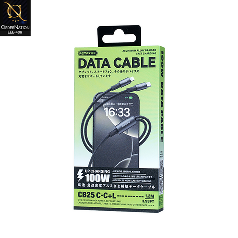 Remax CB25 Type C To Type C & Lightning 100W Aluminum Alloy Braided Multi Fast Charging Data Cable - 1.2M