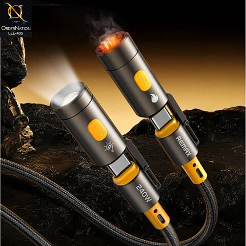 Remax CB21 Type C to Type C 240W 3-in-1 Zinc Alloy Fast Charging Cable with Flashlight - 1.2M
