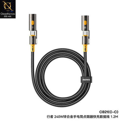 Remax CB21 Type C to Type C 240W 3-in-1 Zinc Alloy Fast Charging Cable with Flashlight - 1.2M