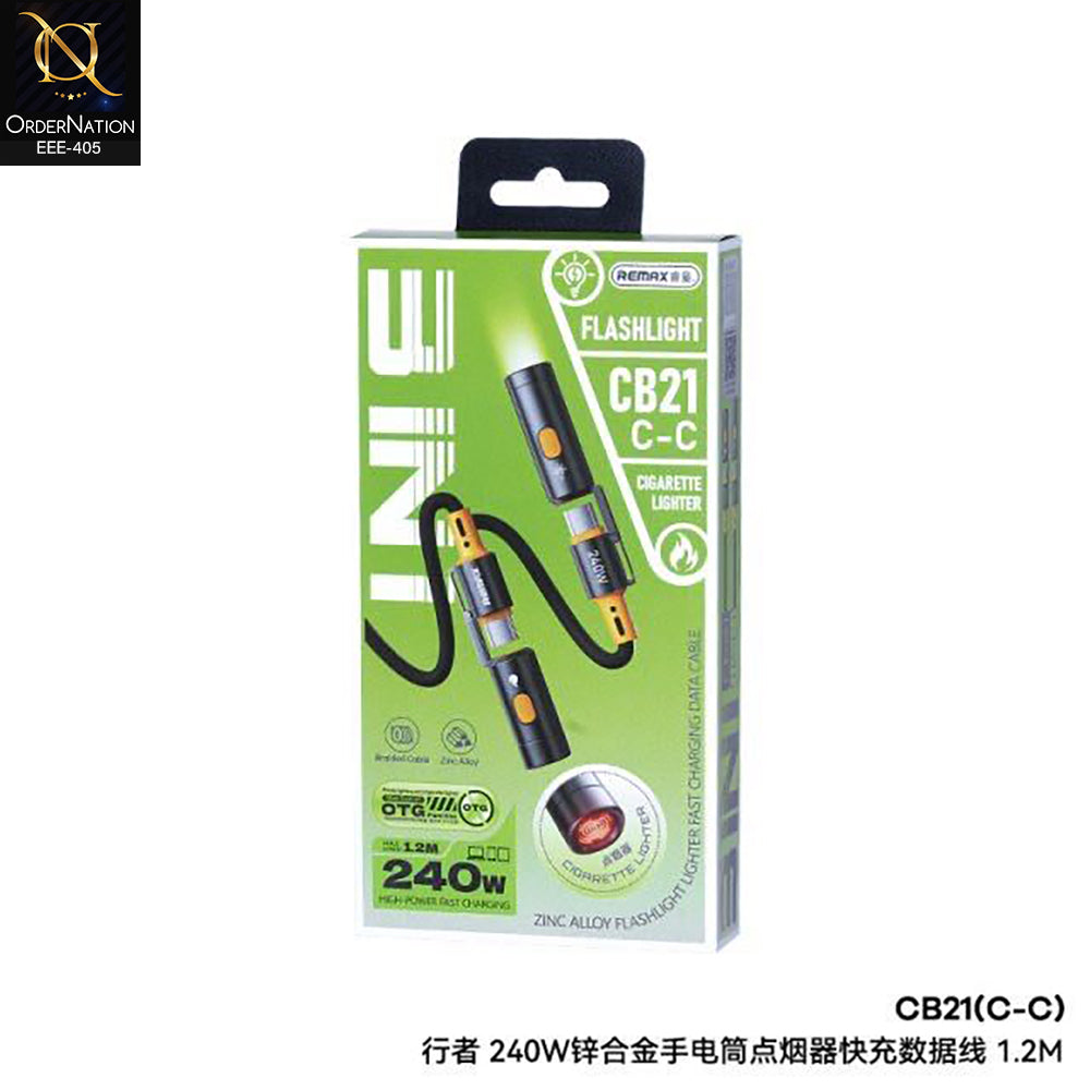 Remax CB21 Type C to Type C 240W 3-in-1 Zinc Alloy Fast Charging Cable with Flashlight - 1.2M