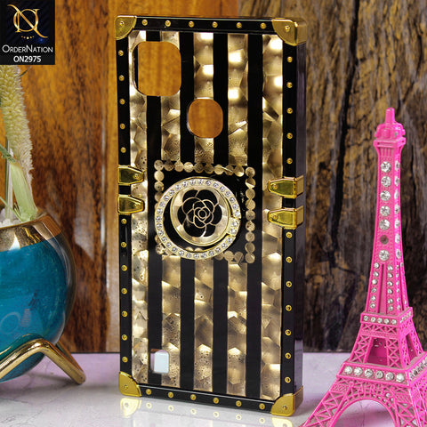 Infinix Smart HD 2021 Cover - Design2 - 3D illusion Gold Flowers Soft Trunk Case With Ring Holder (B Pair)