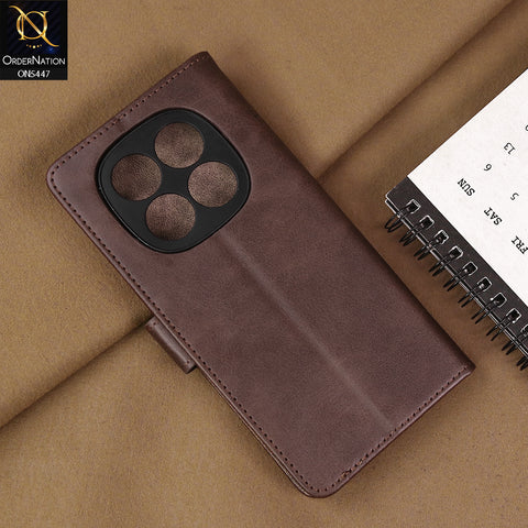Xiaomi Redmi Note 14 Pro 4G Cover - Dark Brown - Premium Leather Megantic Flip Book Covers With Card Holding Option