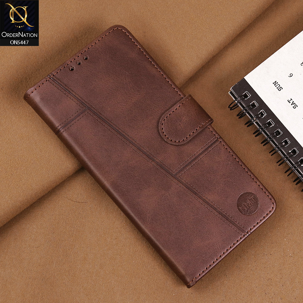 Xiaomi Redmi Note 14 Pro 4G Cover - Dark Brown - Premium Leather Megantic Flip Book Covers With Card Holding Option