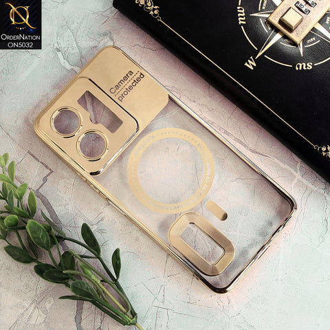 Vivo Y27 Cover - Golden - New Electroplating Color Borders Camera Protection Magsafe Design Soft Transparent Case With Logo Hole