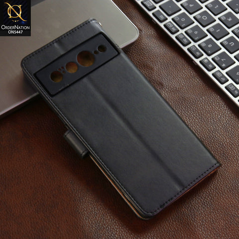Google Pixel 7 Pro Cover - Black - Premium Leather Megantic Flip Book Covers With Card Holding Option