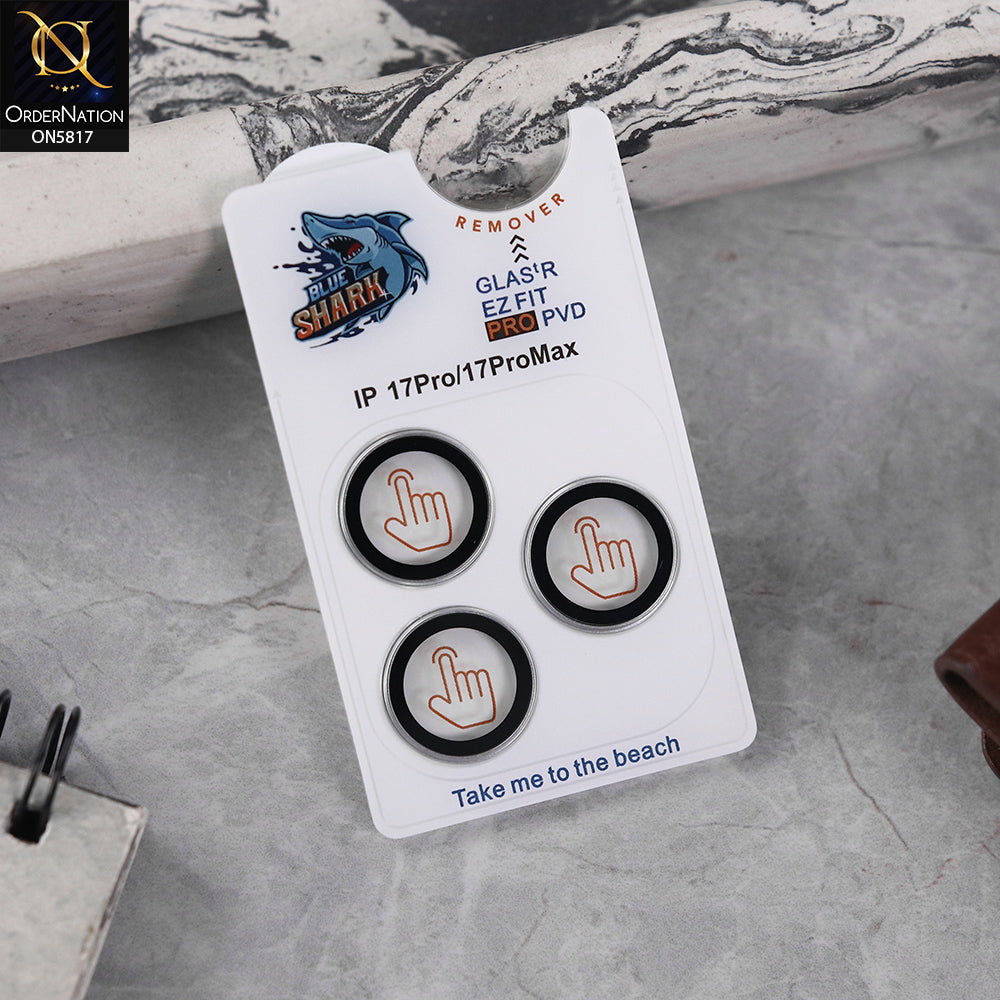 Iphone 17 Pro Camera Protector - Silver - Blue Shark Metal Frame Camera Protector