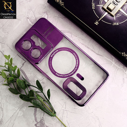 Vivo Y27 Cover - Purple - New Electroplating Color Borders Camera Protection Magsafe Design Soft Transparent Case With Logo Hole
