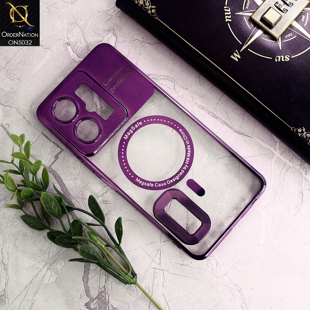 Vivo Y35 Plus Cover - Purple - New Electroplating Color Borders Camera Protection Magsafe Design Soft Transparent Case With Logo Hole