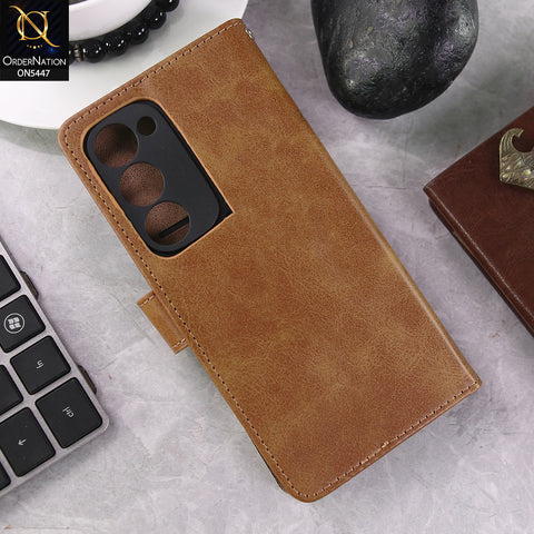 Tecno Spark 40 Pro Plus Cover - Light Brown -  Premium Leather Megantic Flip Book Covers With Card Holding Option