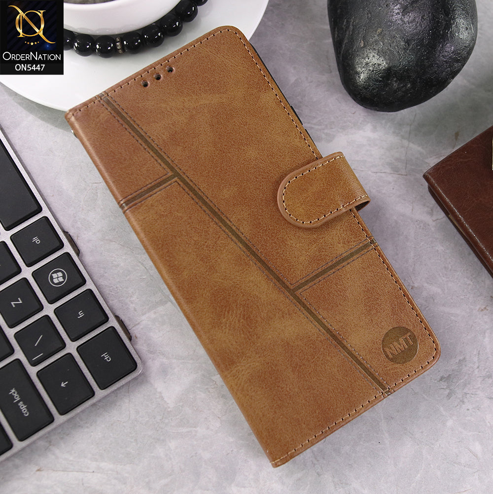 Tecno Spark 40 Pro Plus Cover - Light Brown -  Premium Leather Megantic Flip Book Covers With Card Holding Option