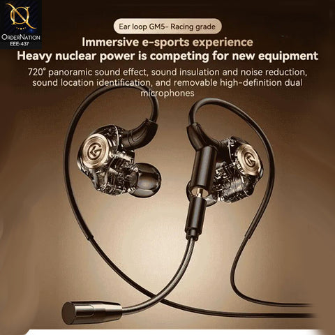 Premium In-Ear Gaming Earphones with Detachable Boom Mic | Transparent Dual Microphone Wired Gaming Earbuds