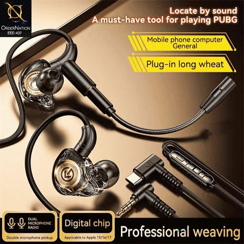 Premium In-Ear Gaming Earphones with Detachable Boom Mic | Transparent Dual Microphone Wired Gaming Earbuds