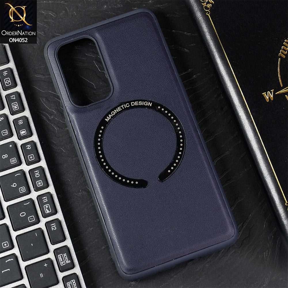OnePlus 9 Cover - Blue - Leather Texture Silicon Magnetic Design Soft Case