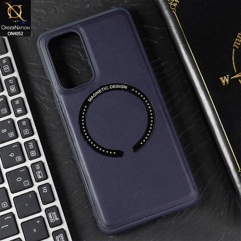 OnePlus 9 Cover - Blue - Leather Texture Silicon Magnetic Design Soft Case