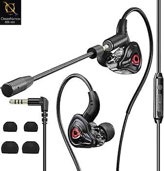 Wired Gaming Earphones with 3.5mm Cable & Detachable Mic | Dual Microphone In-Ear Gaming Headset
