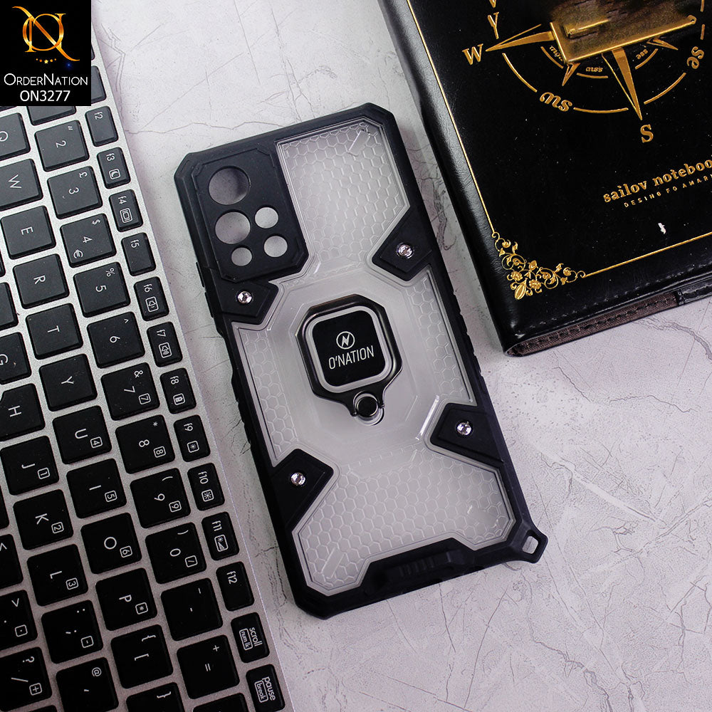 Xiaomi Redmi Note 11 5G Cover - Black - ONation BIBERCAS Series - Honeycomb Shockproof Space Capsule With Magnetic Ring Holder Soft Case