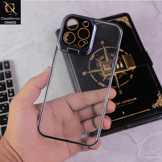iPhone 13 Pro Max Cover - Sierra Blue - New Clear Slim Phone Case With Transparent Luxury Plating Fold Holder Camera Lens Stand Phone Case