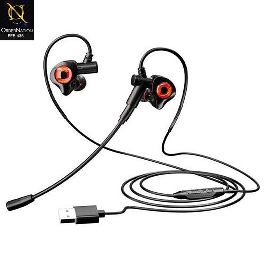 Wired Gaming Earphones with USB Cable & Detachable Mic | Dual Microphone PC Gaming In-Ear Headset