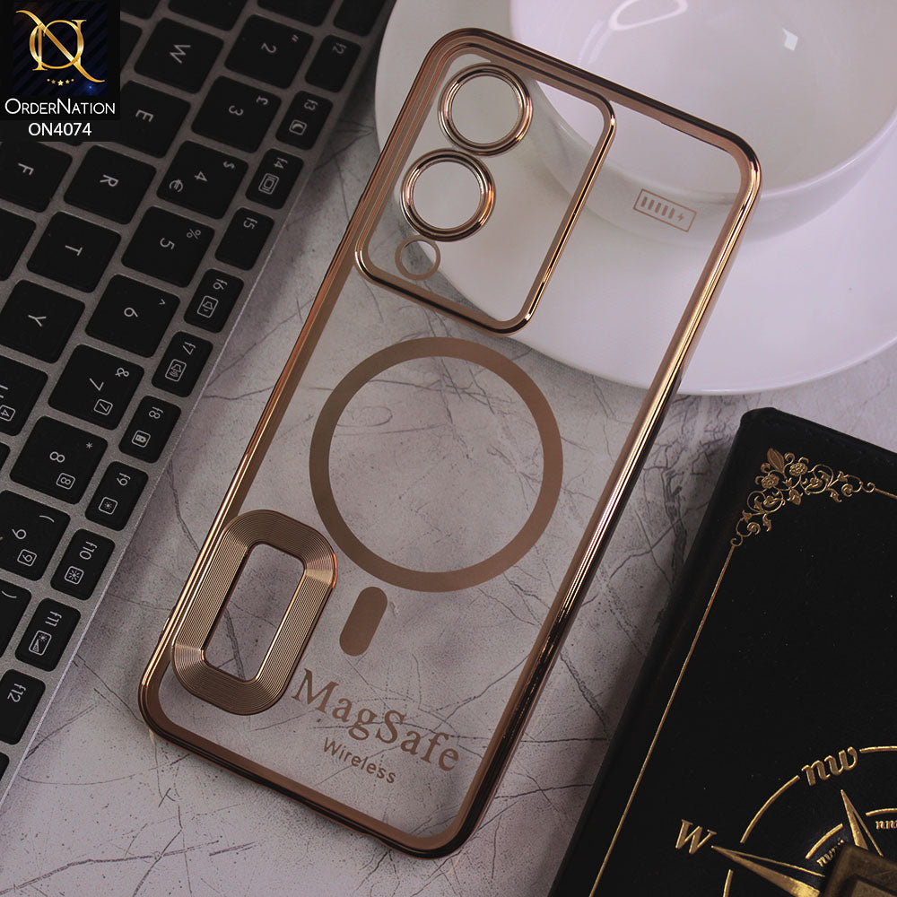 Vivo Y17s Cover - Electroplated Shiny Borders Soft Silicone Camera Protection Clear Case - Golden