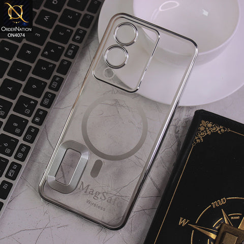 Vivo Y17s Cover - Electroplated Shiny Borders Soft Silicone Camera Protection Clear Case - Silver