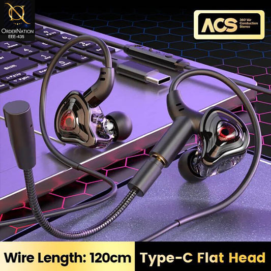 Wired Gaming Earphones with Type-C Cable & Detachable Mic | Dual Microphone Type-C In-Ear Gaming Headset