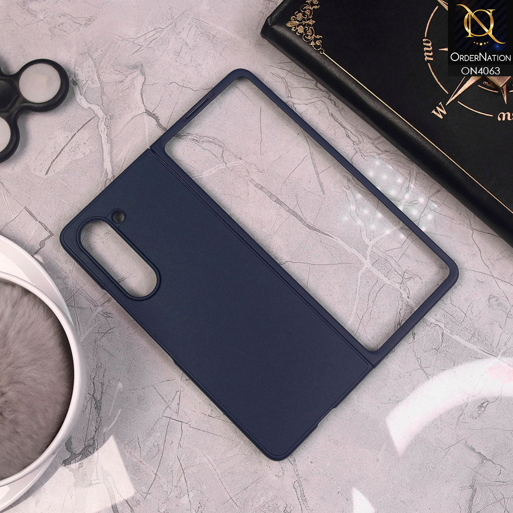 Samsung Galaxy Z Fold 5 5G - Blue - Luxury Elegant Style Leather Soft Case With Camera Bumper Protection
