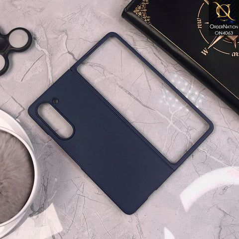 Samsung Galaxy Z Fold 5 5G - Blue - Luxury Elegant Style Leather Soft Case With Camera Bumper Protection