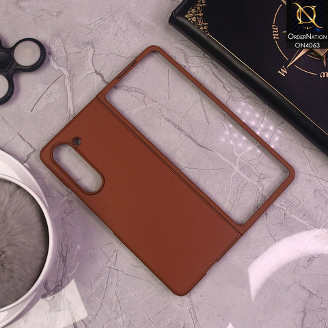 Samsung Galaxy Z Fold 5 5G - Brown - Luxury Elegant Style Leather Soft Case With Camera Bumper Protection