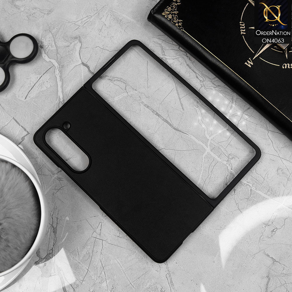 Samsung Galaxy Z Fold 5 5G - Black - Luxury Elegant Style Leather Soft Case With Camera Bumper Protection