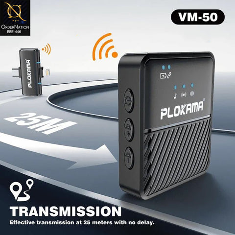 Plokama VM-50 2.4G Wireless Broadcast Lavalier Microphone with ANC Noise Reduction (200mAh)