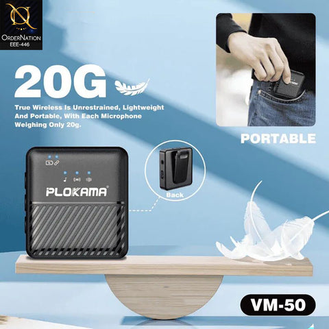 Plokama VM-50 2.4G Wireless Broadcast Lavalier Microphone with ANC Noise Reduction (200mAh)