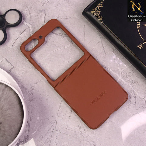 Samsung Galaxy Z Flip 5 5G - Brown - Luxury Elegant Style Leather Soft Case With Camera Bumper Protection