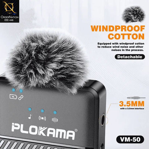 Plokama VM-50 2.4G Wireless Broadcast Lavalier Microphone with ANC Noise Reduction (200mAh)
