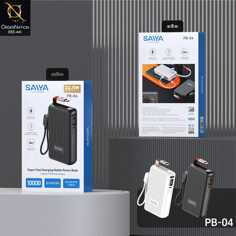 SAIYA PB-04 10000mAh 22.5W Fast Charging Power Bank with Telescopic Cable
