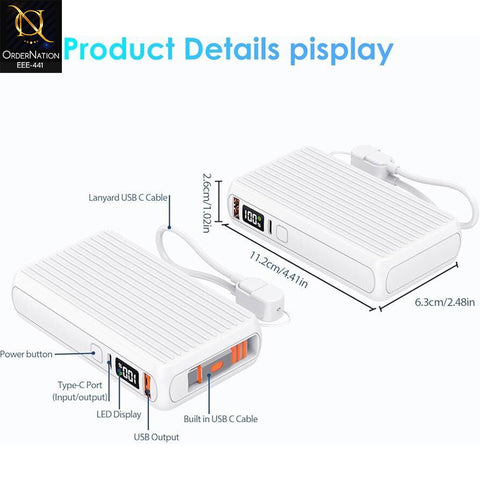 SAIYA PB-04 10000mAh 22.5W Fast Charging Power Bank with Telescopic Cable