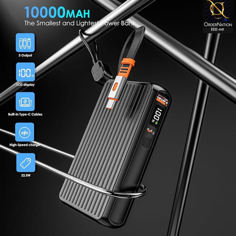SAIYA PB-04 10000mAh 22.5W Fast Charging Power Bank with Telescopic Cable