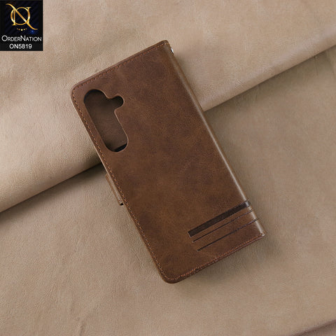 Samsung Galaxy S25 Cover - Dark Brown -  Way Out Excellence Quality Soft Tpu Leather Flip Book With Card Holding Slots