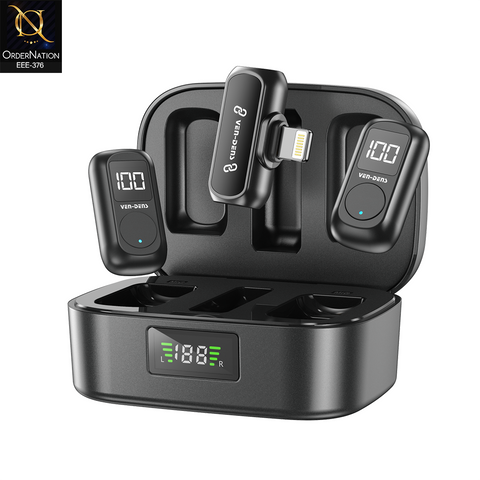 VEN-DENS VD-MIC027 Professional Wireless Magnetic Microphone – HD Dual Mic with IP Port & 300mAh Charging Case