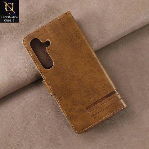 Samsung Galaxy S25 Cover - Light Brown -  Way Out Excellence Quality Soft Tpu Leather Flip Book With Card Holding Slots