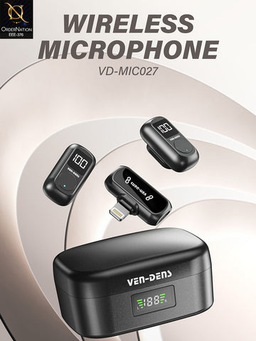 VEN-DENS VD-MIC027 Professional Wireless Magnetic Microphone – HD Dual Mic with IP Port & 300mAh Charging Case