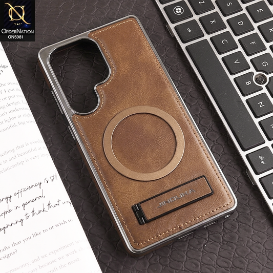 Samsung Galaxy S25 Ultra - Brown - JINDUKA Shockproof Leather Case with Ring Magnet and Stand
