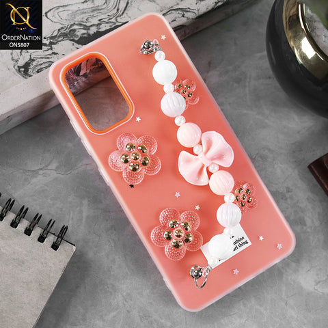 Samsung Galaxy A32 Cover - Orange- New Trendy Floral Bow Decor Beaded Hand Strap