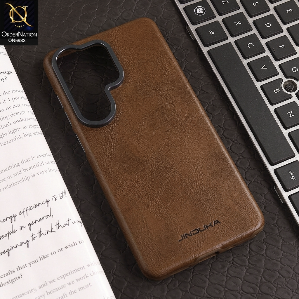 Samsung Galaxy S26 Ultra - Brown - New Jinduka Vintage Matte Leather Back Cover with Camera Guard