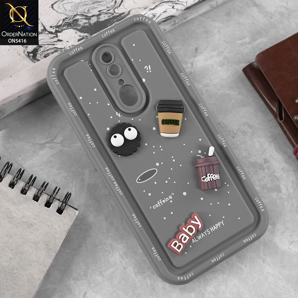Oppo F11 Pro Cover - Gray -  Cute 3D Cartoon Coffee Soft Silicon Case With Camera Protection