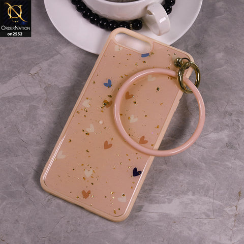 iPhone 8 Plus / 7 Plus - Pink - Stylish Shiny Gold Foil Flying Hearts Circle Ring Holder Soft Case