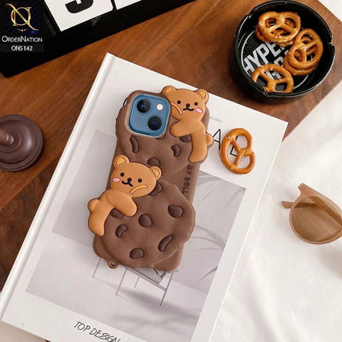 iPhone 15 Cover - Brown - 3D Cartoon Kawaii Cookie Soft Silicon Case