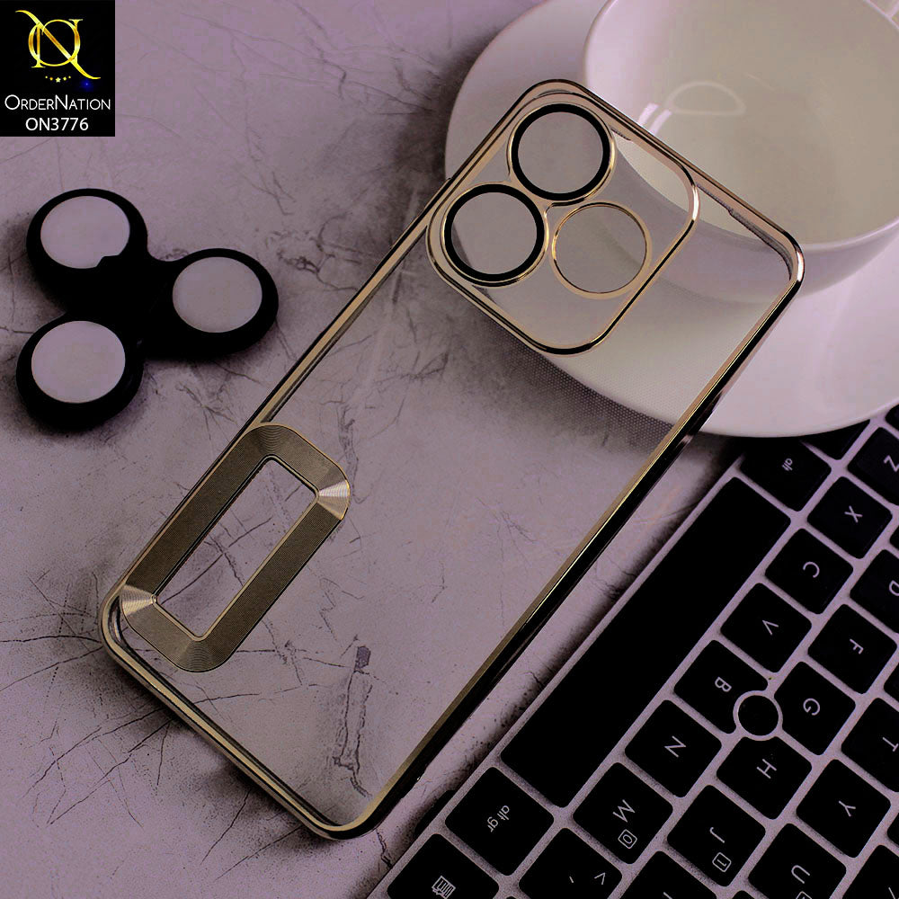 Tecno Spark 10 Cover - Golden -  Electroplating Borders Logo Hole Camera Lens Protection Soft Silicone Case